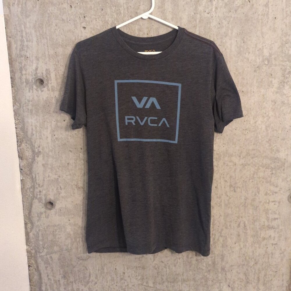 RVCA Mens Medium Heather Gray Short Sleeve T-Shirt Spellout Logo Crew Neck